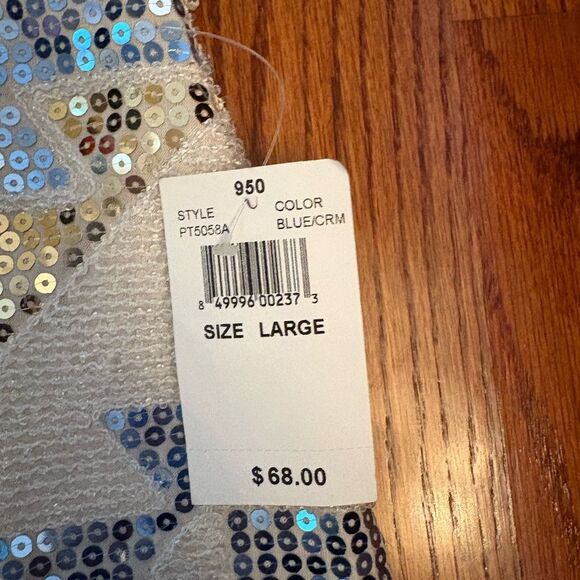 LOVEMARKS Sequin Aztec Mini Skirt Blue/Gold Size L NWT - Picture 3 of 3